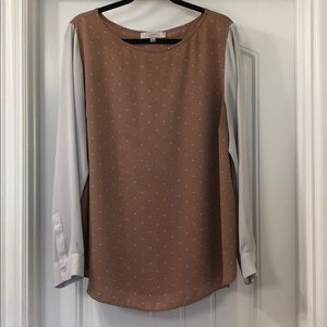 Beige/Pink Polka Dot Blouse with Cream Long Sleeve